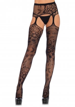 Floral Lace Stockings with Garter Belt