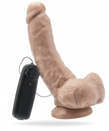 Realistisk dildo med multispeed vibrator. Tysta vibrationer och en realistisk design. Högkvalitativ PVC. Batteridriven.