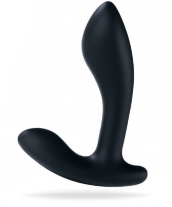Svart prostatastimulator med e-stim funktioner. Flexibel form och en lätt böjd design möjliggör en enkel prostatastimulans.