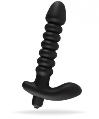 Vibrerande analplugg tillverkad av högkvalitativ silikon. Räfflar yta och en bred bas som stimulerar klitoris och perineum.