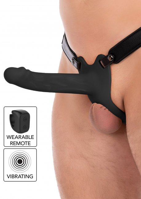 Hollow Penis Strapon Vibrating Silicone 20 cm Black