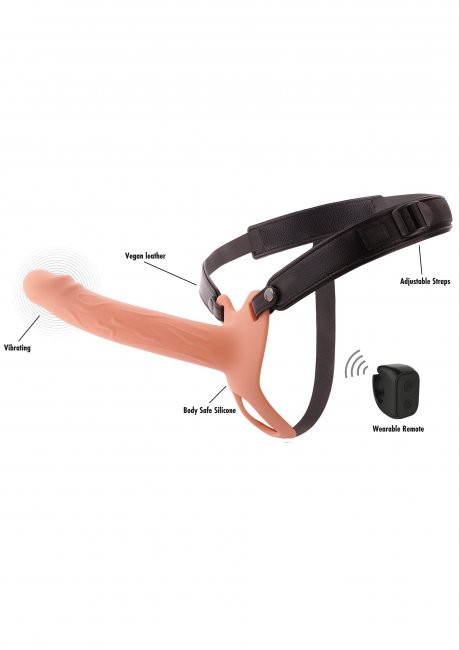 Hollow Penis Strapon Vibrating Silicone 20 cm Beige