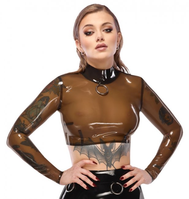 Sheer Latex O-Ring High Neck Crop Top