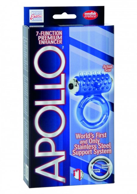 Apollo 7-Function Enhancer blå vibrerande penisring