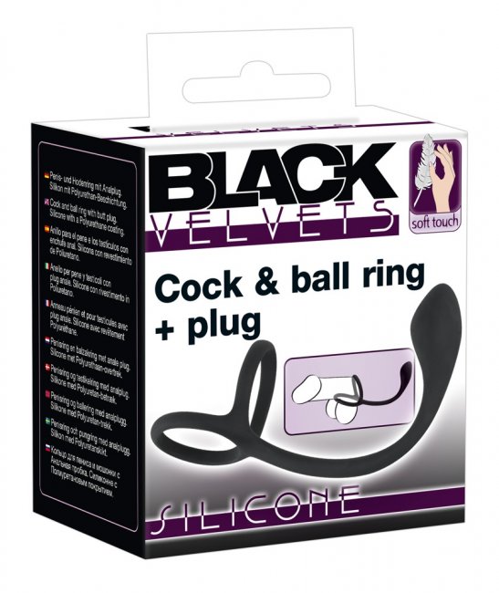 Black Velvets Cock, Ball Ring & Plug