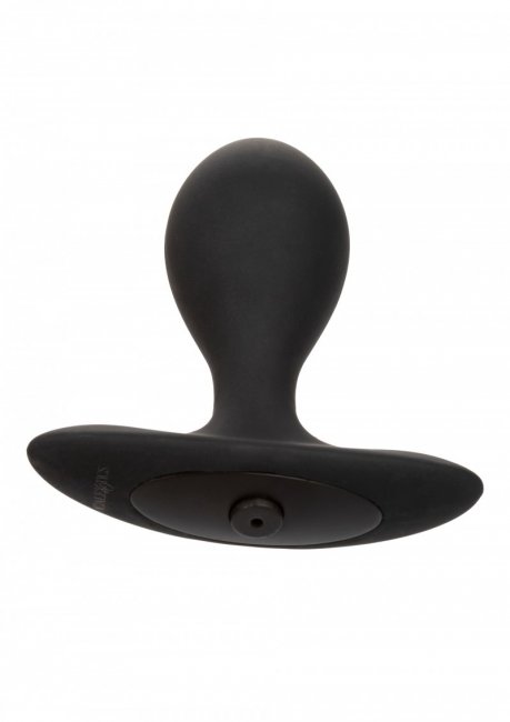 Svart uppblåsbar analplugg tillverkad av mjuk silikon. Enkel att använda med tyngd i pluggen. Håller formen utan slangen.