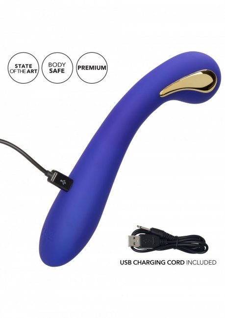 Lila vibrator med 7 vibrationer och 5 e-stim funktioner. Uppladdningsbar, vattentät, lätt böjt skaft. Enkel att använda.