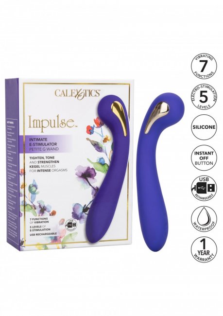 Lila vibrator med 7 vibrationer och 5 e-stim funktioner. Uppladdningsbar, vattentät, lätt böjt skaft. Enkel att använda.