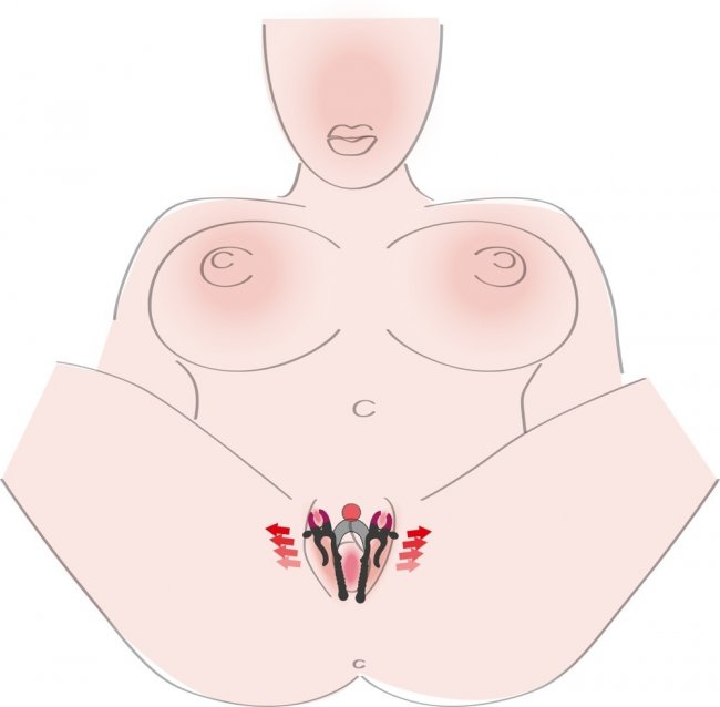 Svart sexleksak särar på blygdläpparna och blottar klitoris. Justerbar metallstång och supermjuk silikon. Justerbara klämmor.