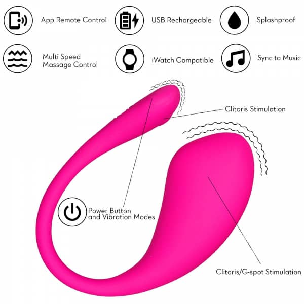 Uppladdningsbar vibrator tillverkad av silikon. Uppladdningsbar, vattentät, appstyrd, tyst och stark motor, fixerad form.