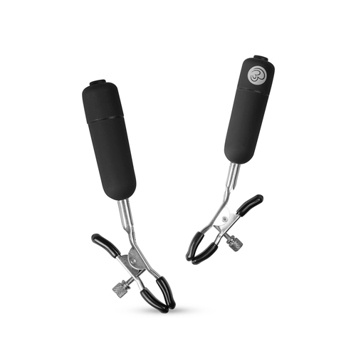 Klassiskt formade nippelklämmor med en mjuk yta i toppen. Justerbart tryck och två vibratorer i botten med 10 hastigheter.