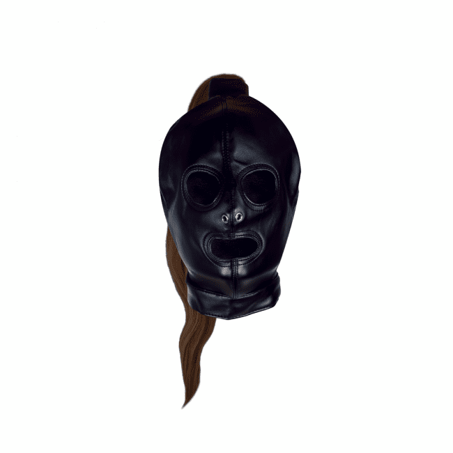 Mask with Brown Ponytail – Black