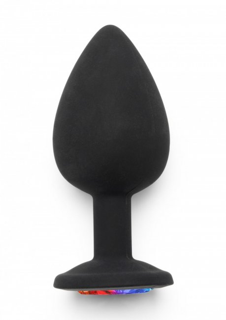 Svart analplugg med en flerfärgad kristall i botten. Tillverkad av supermjuk silikon och har en klassisk form. För nybörjare.