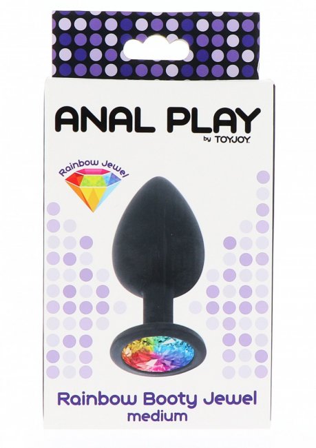 Svart analplugg med en flerfärgad kristall i botten. Tillverkad av supermjuk silikon och har en klassisk form. För nybörjare.