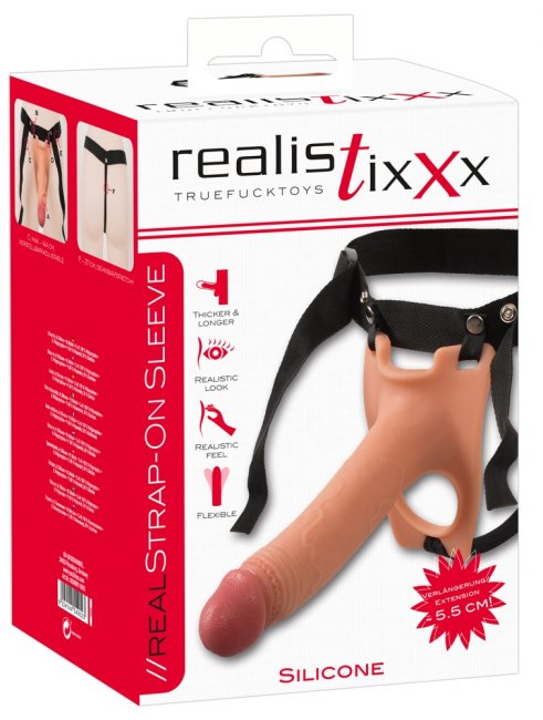 Ihålig strap on dildo med avtagbar och justerbar sele. Bekväma material och hål för pungen. Realistisk. Enkel användning.