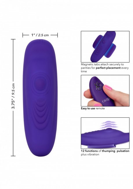 Vibrator med magnetiska flikar som funkar med alla olika trosor. Uppladdningsbar och vattentät. 12 fjärrstyrda funktioner.