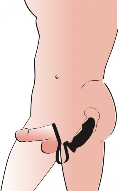 Vibrerande analplugg med en penisring. Flexibel ring och supermjukt silikon material. Enkel att använda. Penis formad plugg.