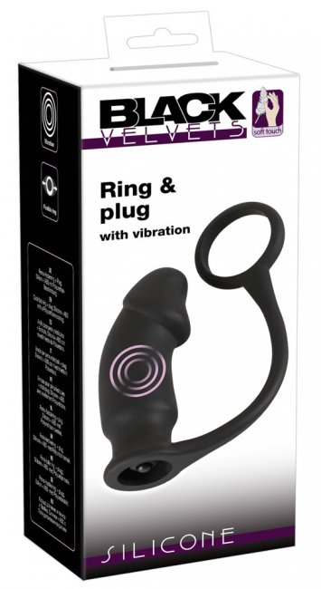 Vibrerande analplugg med en penisring. Flexibel ring och supermjukt silikon material. Enkel att använda. Penis formad plugg.