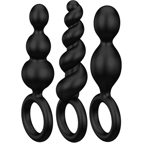 Analset med 3 svarta buttplugs - Satisfyer