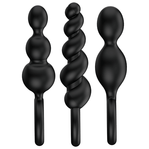 Analset med 3 svarta buttplugs - Satisfyer