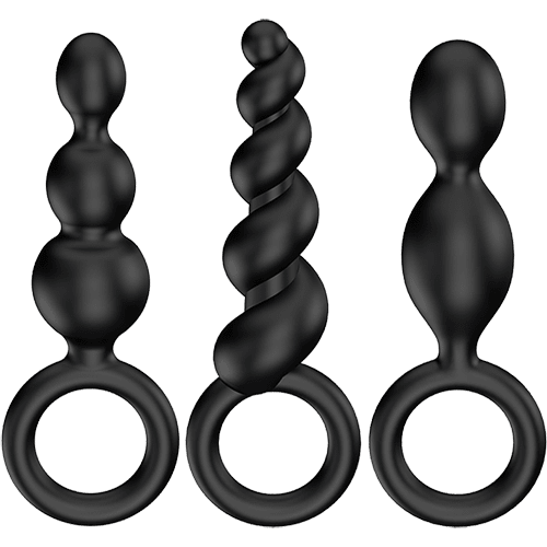 Analset med 3 svarta buttplugs - Satisfyer