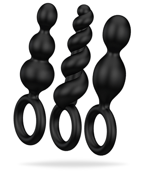Analset med 3 svarta buttplugs - Satisfyer