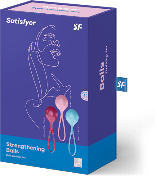 Förpackning Satisfyer Strengthening Balls - Set med 3 färgglada kegelkulor