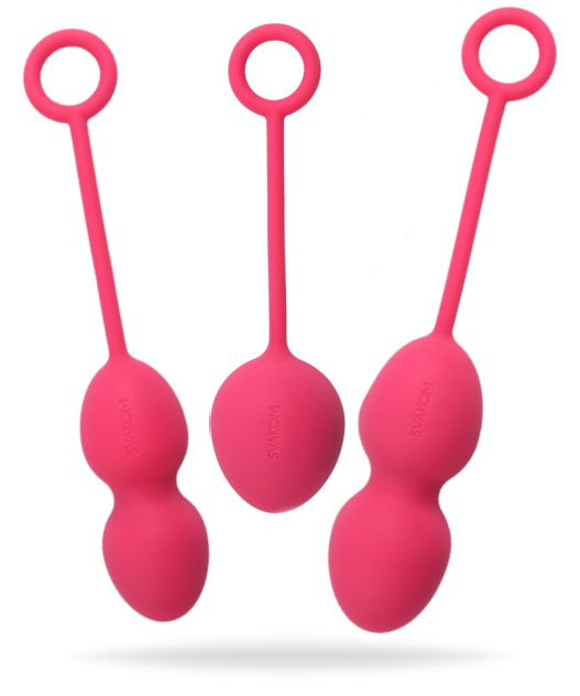 Set med tre olika stora vaginalkulor. Stretchigt band. Tillverkad av supermjuk silikon med en roterande vikt inuti. Enkel.