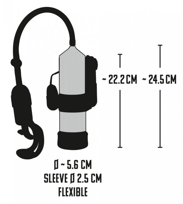 Vibrerande penispump som är enkel att använda. Avtagbar multispeed vibrator. Batteridriven. Praktiskt handtag. PVC.