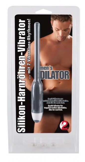 Grå dilator utrustad med 7 vibrationer. Flexibel och tillverkad av mjuk silikon. Helt vattentät och batteridriven.