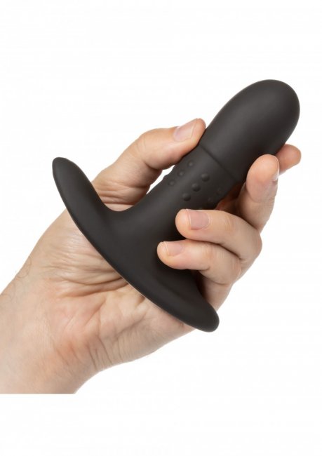 Svart analplugg tillverkad av silikon. Helt vattentät vibrator utrustad med 12 intensiva funktioner. Uppladdningsbar och skön