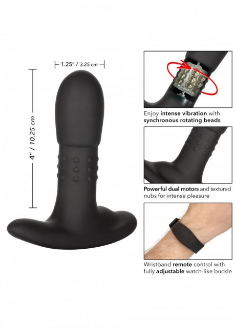 Svart analplugg tillverkad av silikon. Helt vattentät vibrator utrustad med 12 intensiva funktioner. Uppladdningsbar och skön